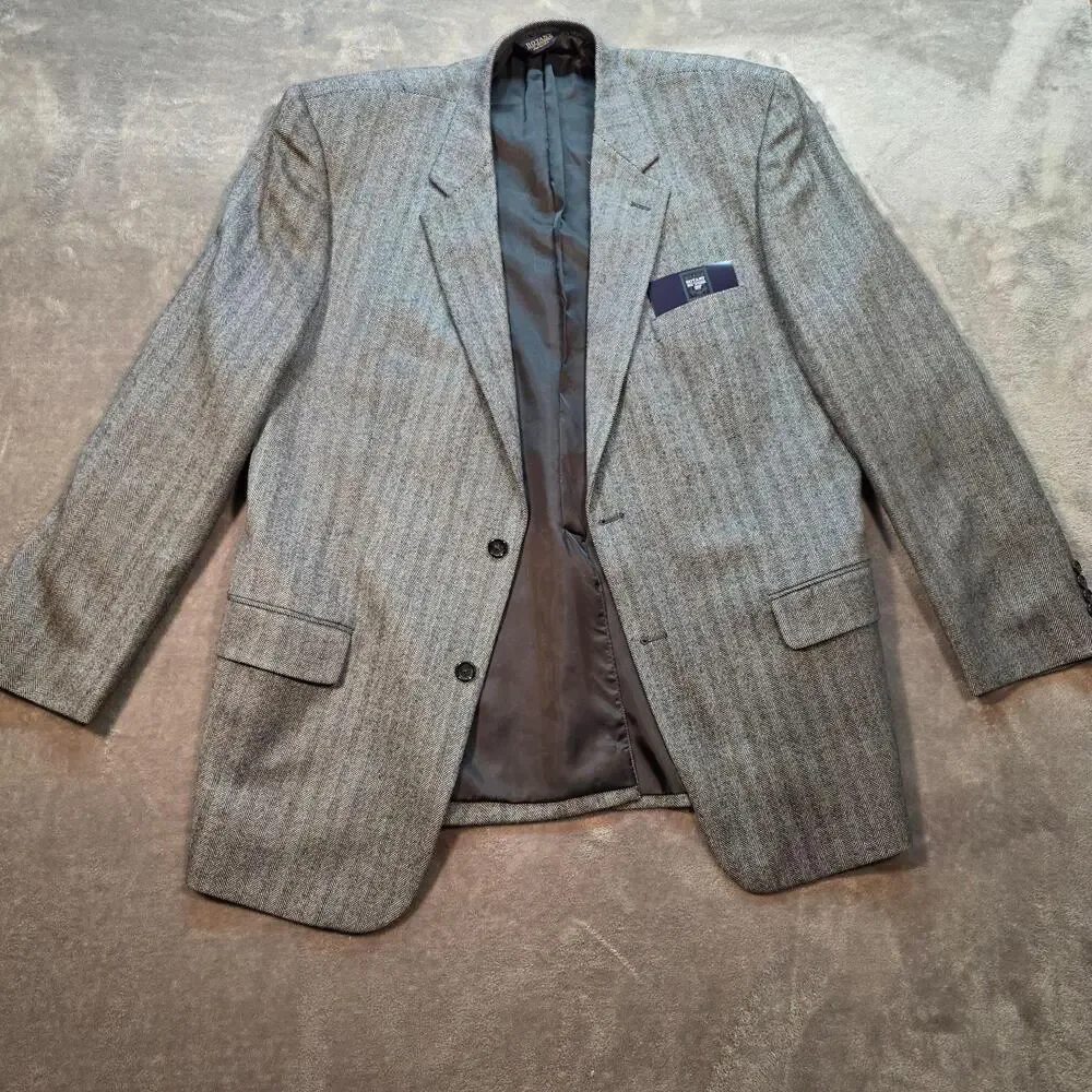 Botany 500 Sport Coat Mens 46 Long Gray Herringbone 100% Lambswool Tweed Jacket